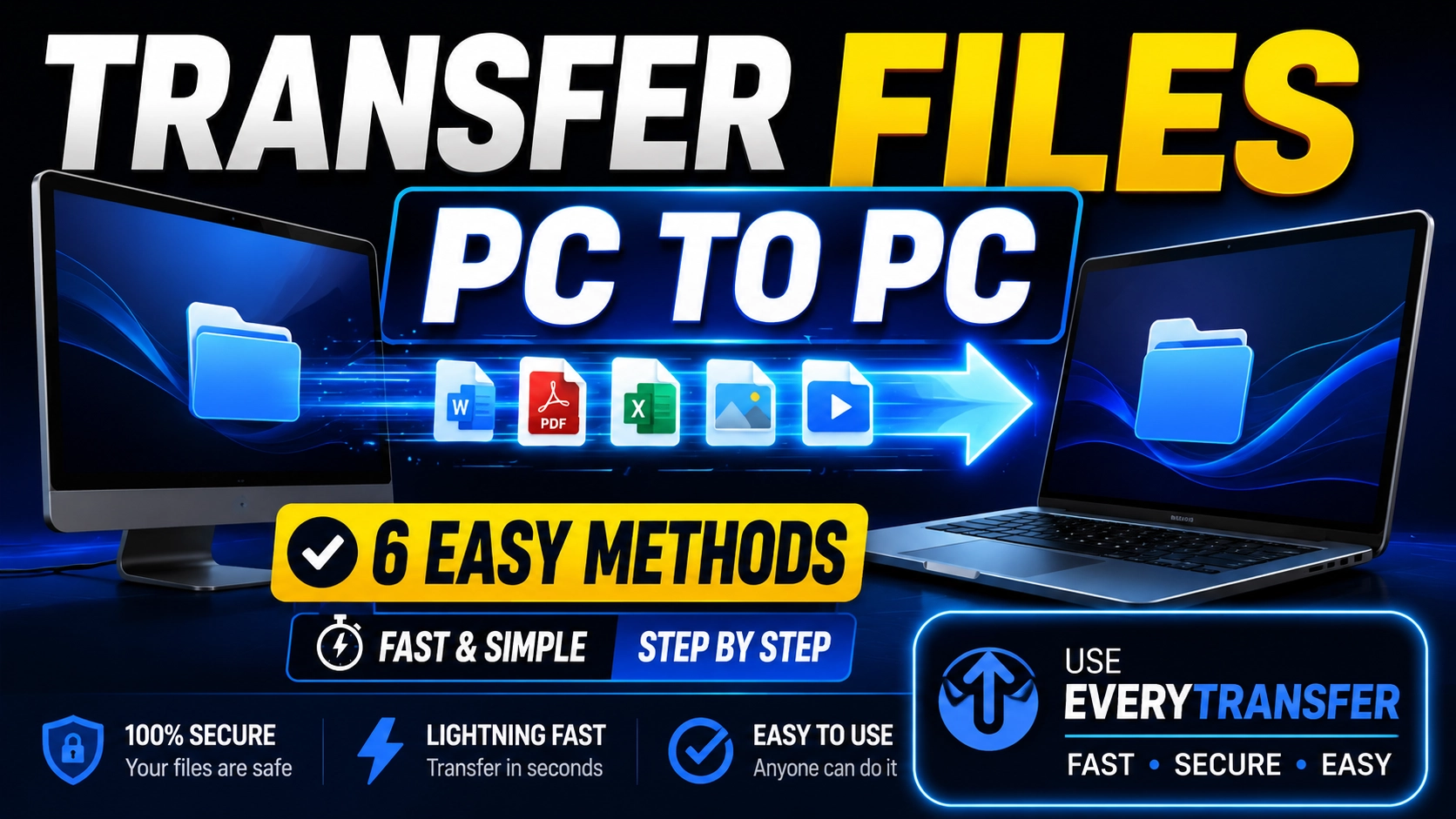 Two laptops side by side with files moving between them over a wireless connection