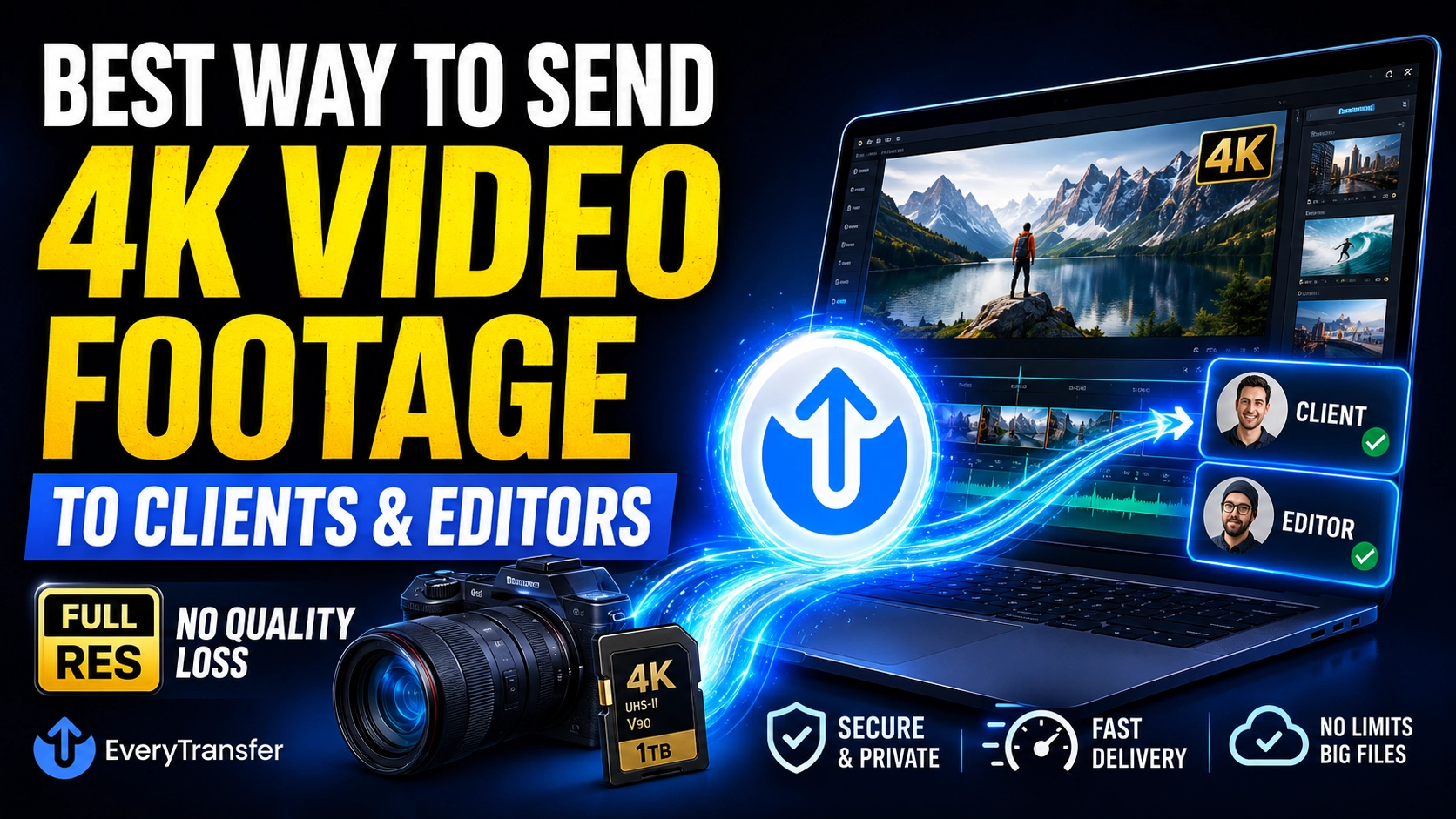 Video editor downloading 4K footage from a transfer link on a color-grading workstation